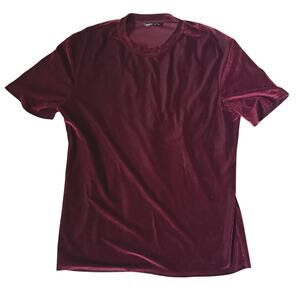 SHEIN Ribbed Velvet Red High Neck Top Tee